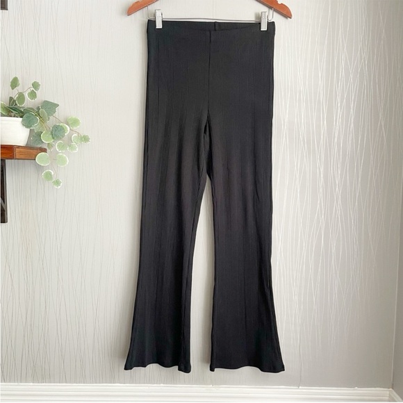 aerie Pants - Aerie Womens Boho Flare Ribbed Knit Pants Black Cotton Pull On Small S Stretchy